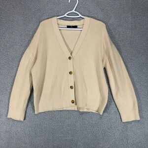 Lillusory Cream Ribbed V-Neck Button Up Cardigan Size L